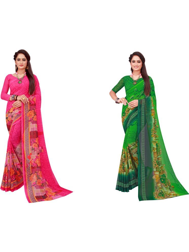     			Samai Georgette Printed Saree With Blouse Piece - Multicolor4 ( Pack of 2 )