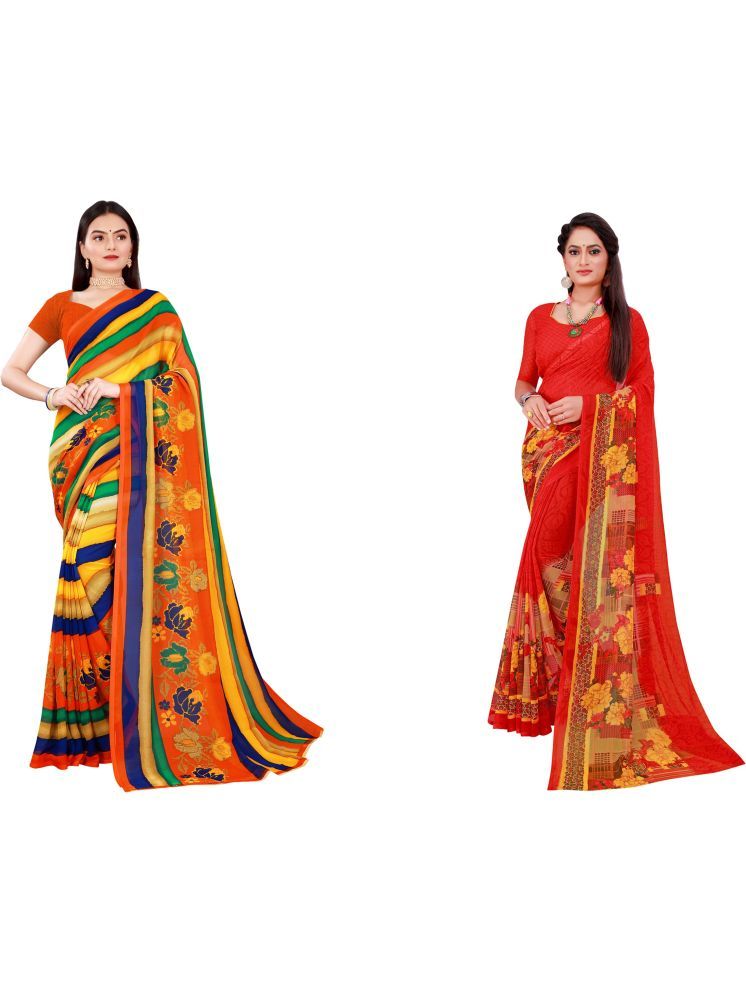     			Samai Georgette Printed Saree With Blouse Piece - Multicolor5 ( Pack of 2 )