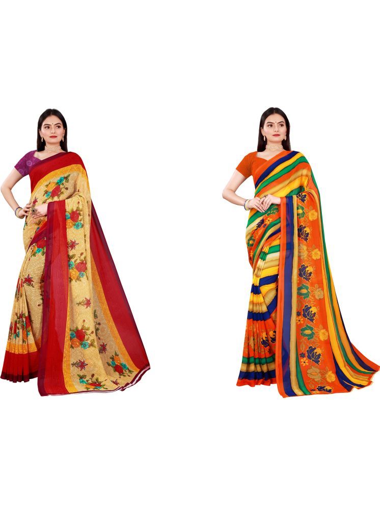     			Samai Georgette Printed Saree With Blouse Piece - Multicolor6 ( Pack of 2 )