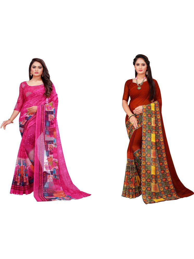     			Samai Georgette Printed Saree With Blouse Piece - Multicolor3 ( Pack of 2 )