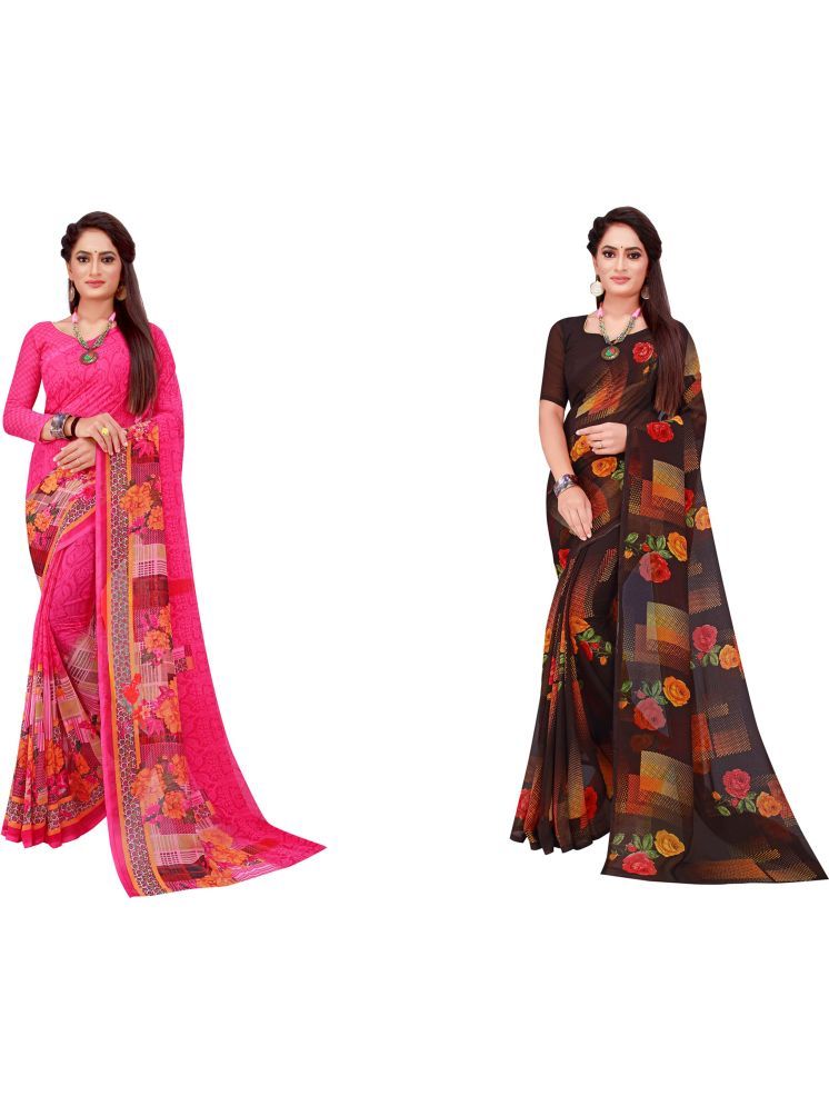     			Samai Georgette Printed Saree With Blouse Piece - Multicolor6 ( Pack of 2 )