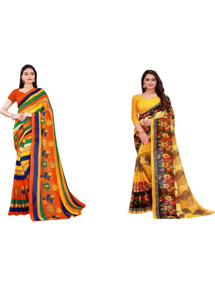     			Samai Georgette Printed Saree With Blouse Piece - Multicolor5 ( Pack of 2 )