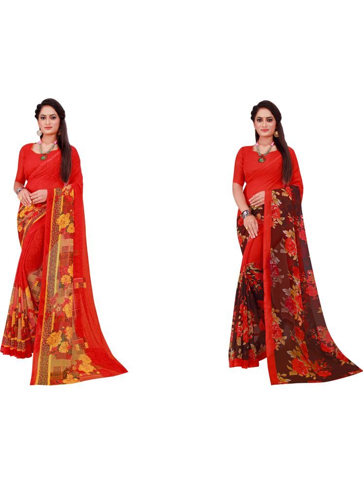     			Samai Georgette Printed Saree With Blouse Piece - Multicolor5 ( Pack of 2 )