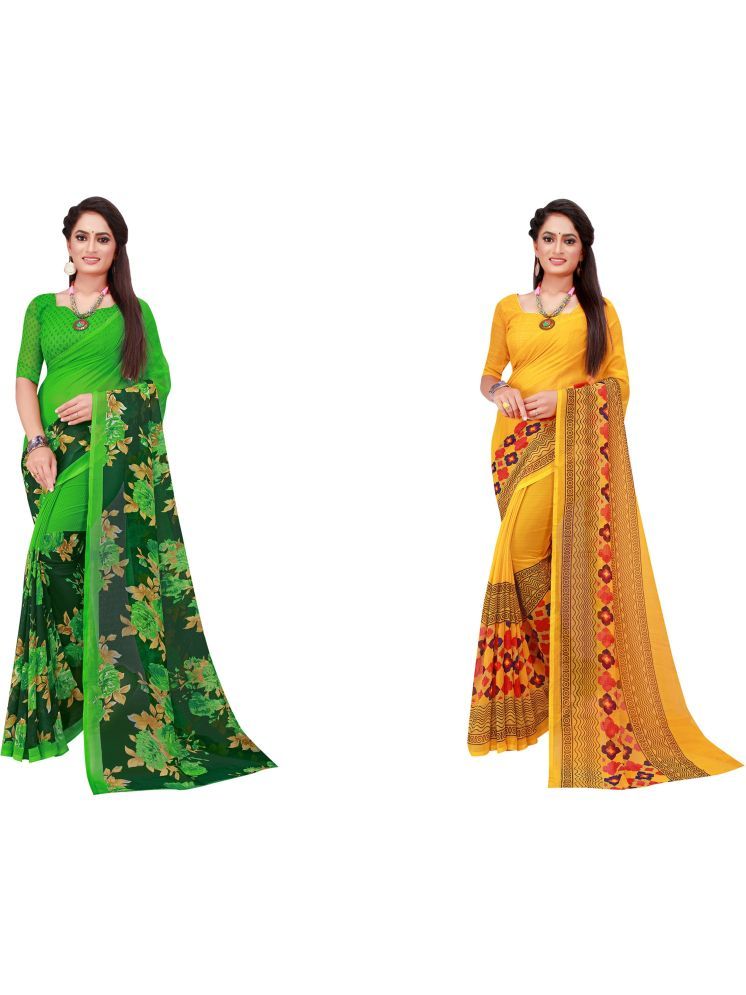     			Samai Georgette Printed Saree With Blouse Piece - Multicolor8 ( Pack of 2 )