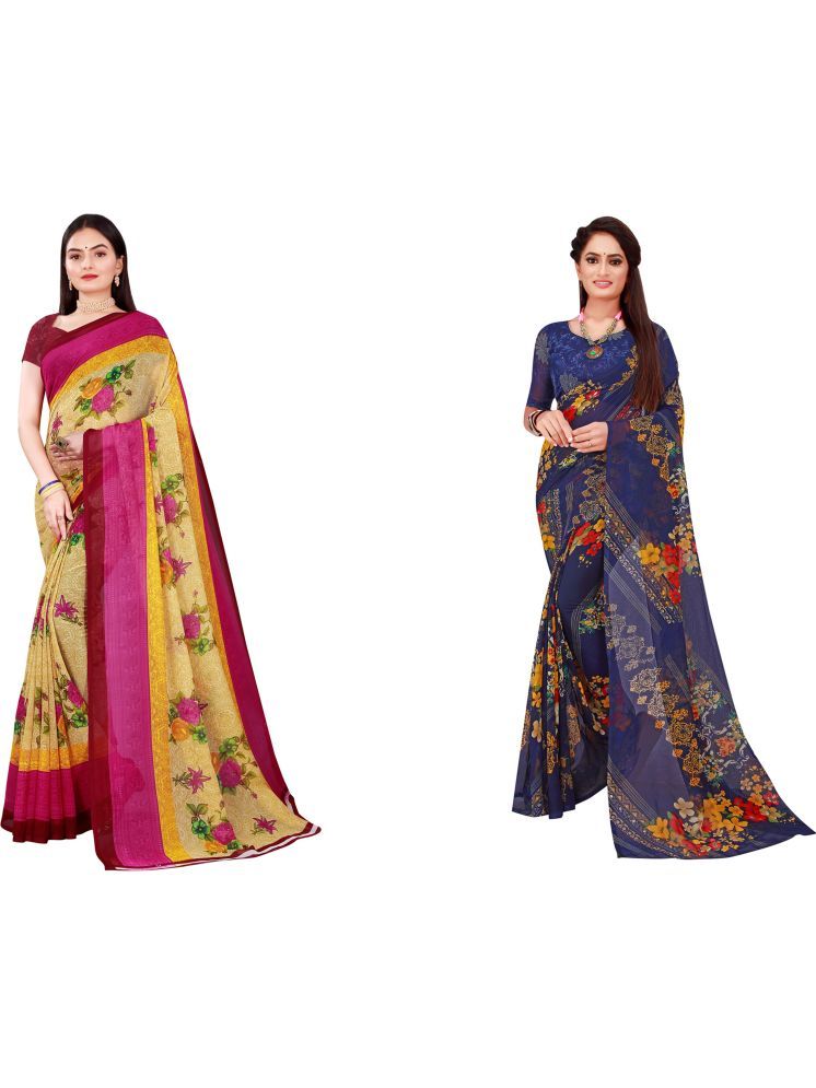     			Samai Georgette Printed Saree With Blouse Piece - Multicolor5 ( Pack of 2 )