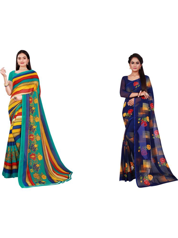     			Samai Georgette Printed Saree With Blouse Piece - Multicolor ( Pack of 2 )