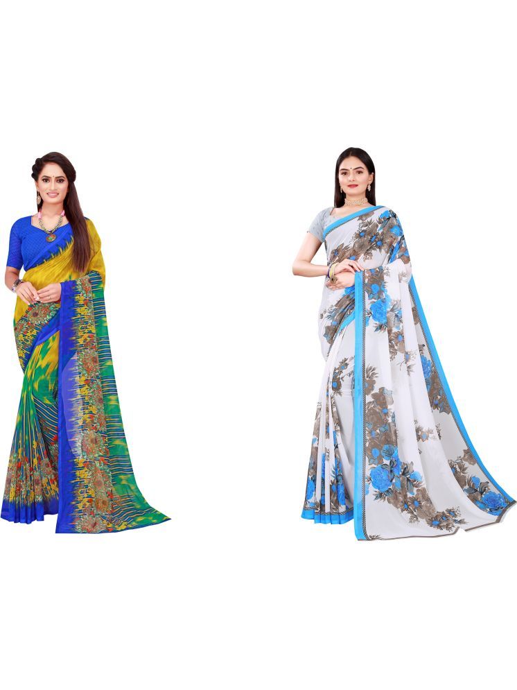     			Samai Georgette Printed Saree With Blouse Piece - Multicolor3 ( Pack of 2 )