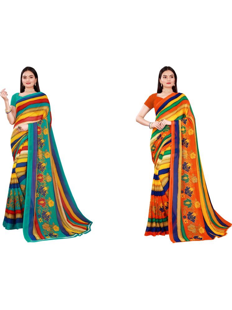     			Samai Georgette Printed Saree With Blouse Piece - Multicolor5 ( Pack of 2 )