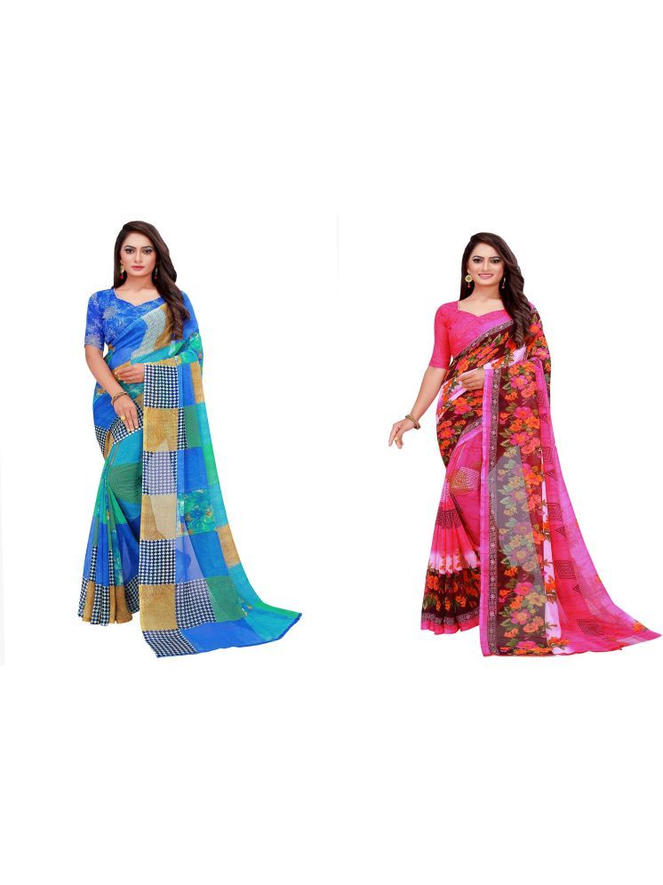     			Samai Georgette Printed Saree With Blouse Piece - Multicolor3 ( Pack of 2 )