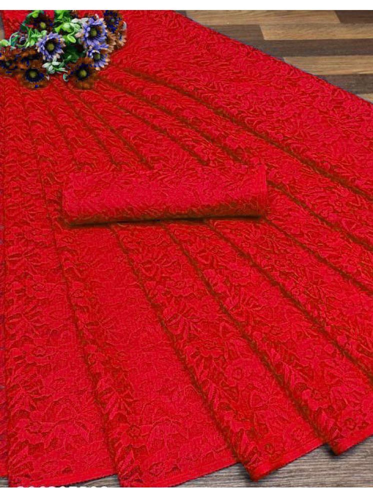     			Samai Net Self Design Saree Without Blouse Piece - RED ( Pack of 1 )