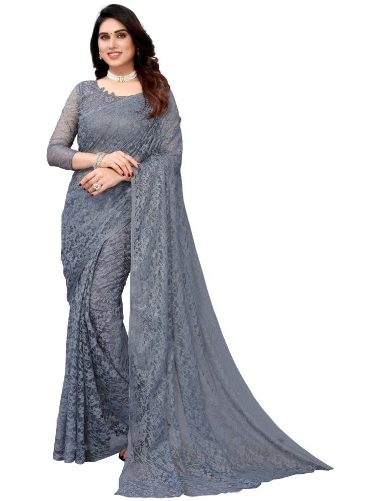     			Samai Net Self Design Saree With Blouse Piece - GREY ( Pack of 1 )