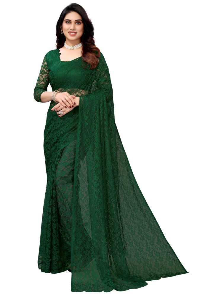     			Samai Net Self Design Saree With Blouse Piece - GREEN ( Pack of 1 )