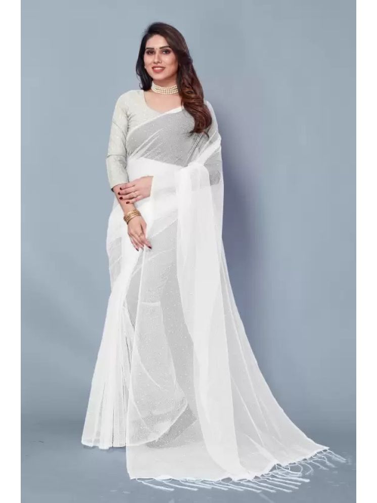     			Samai Net Solid Saree Without Blouse Piece - White ( Pack of 1 )