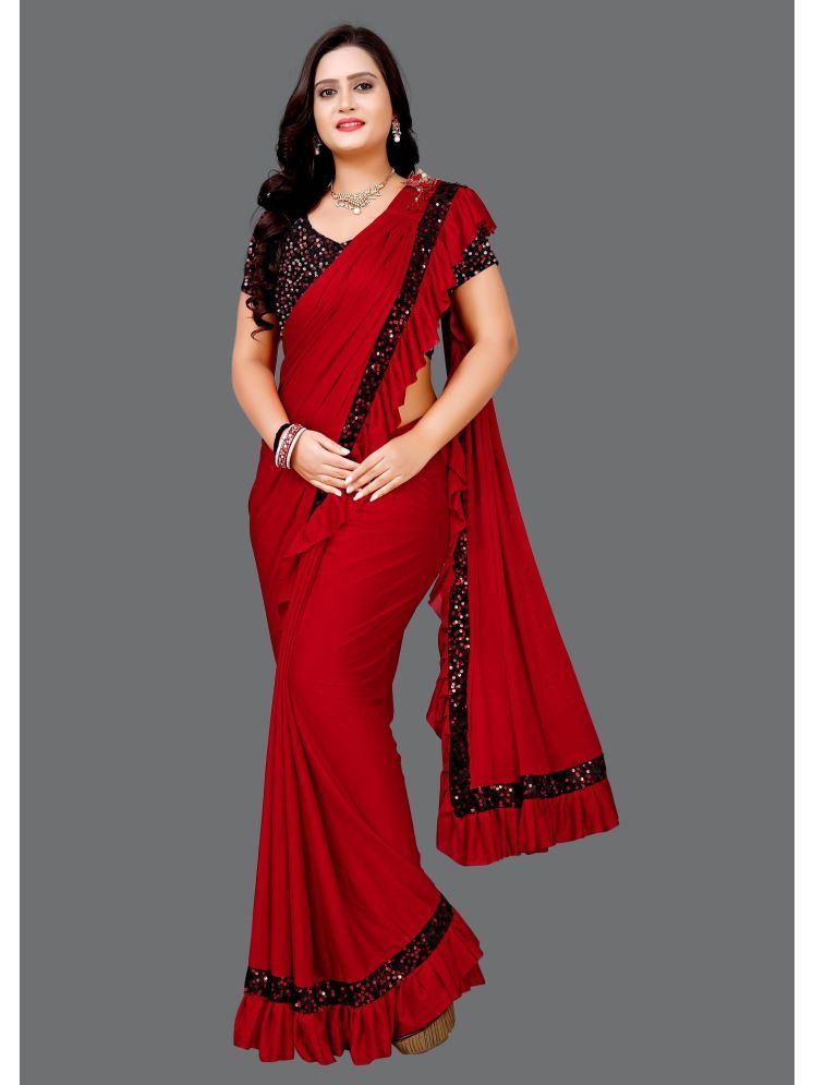     			Samai Silk Embellished Saree With Blouse Piece - Red ( Pack of 1 )