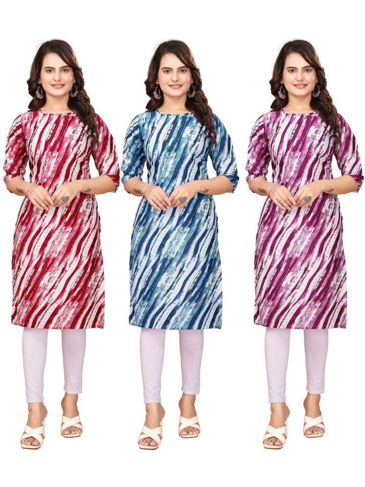     			VACHHARAJ GROUP Crepe Printed Straight Women's Kurti - Red,Blue,Purple ( Pack of 3 )