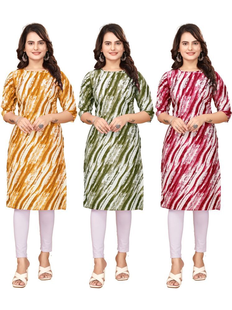     			VACHHARAJ GROUP Crepe Printed Straight Women's Kurti - Yellow,Green,Red ( Pack of 3 )