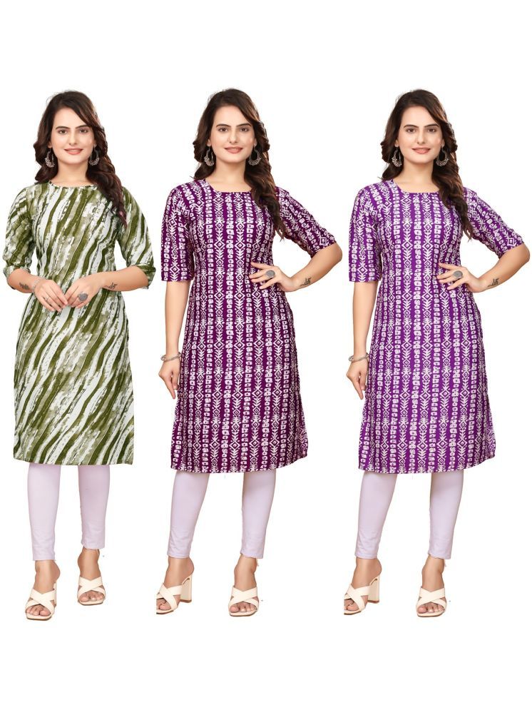     			VACHHARAJ ROUP Crepe Printed Straight Women's Kurti - Green,Maroon,Lavender ( Pack of 3 )