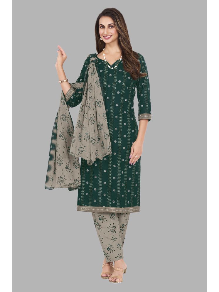     			shree jeenmata collection Cotton Printed Kurti With Pants Women's Stitched Salwar Suit - Green ( Pack of 1 )