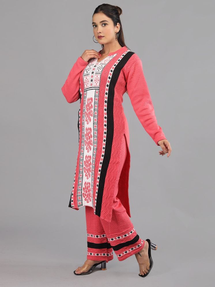     			tysort Woollen Self Design Kurti With Pants Women's Stitched Salwar Suit - Pink ( Pack of 1 )