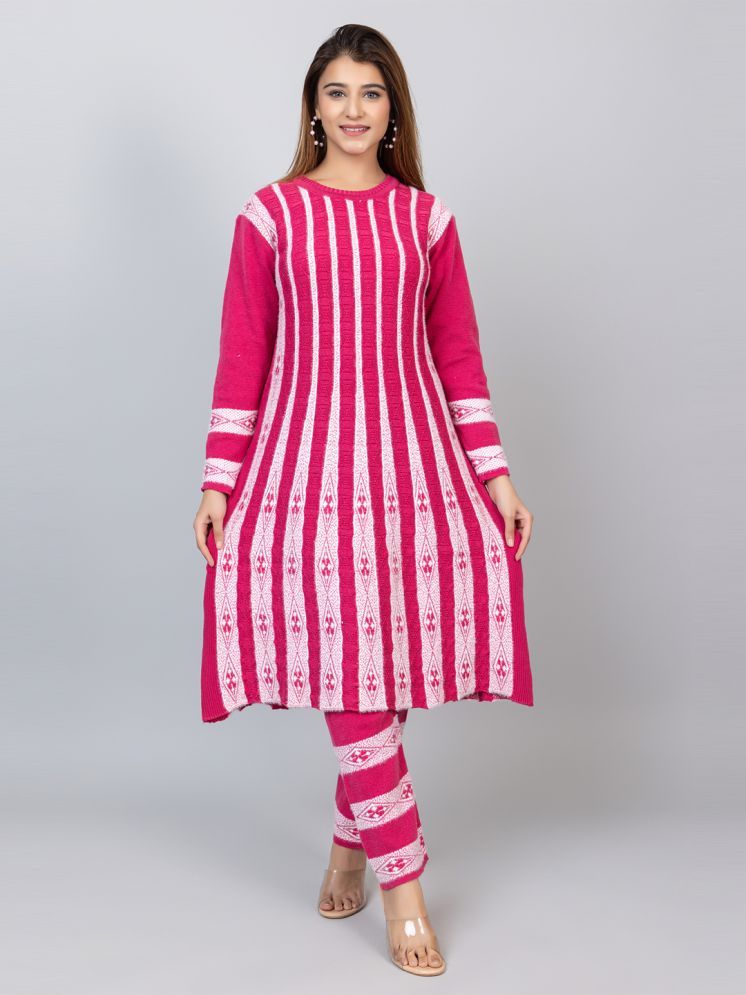     			tysort Woollen Striped Kurti With Pants Women's Stitched Salwar Suit - Pink ( Pack of 1 )