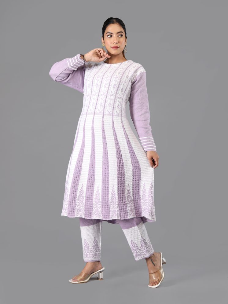     			tysort Woollen Striped Kurti With Pants Women's Stitched Salwar Suit - Lavender ( Pack of 1 )