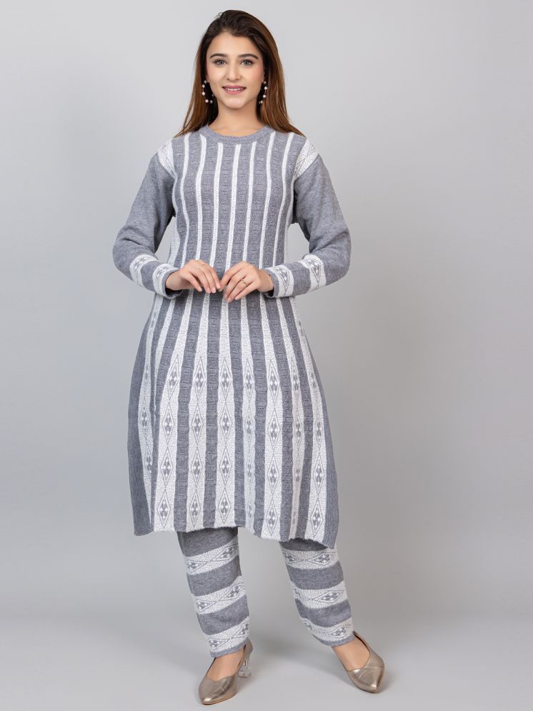     			tysort Woollen Striped Kurti With Pants Women's Stitched Salwar Suit - Grey ( Pack of 1 )