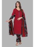 shree jeenmata collection Cotton Printed Kurti With Pants Women's Stitched Salwar Suit - Red ( Pack of 1 )