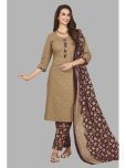 shree jeenmata collection Cotton Printed Kurti With Pants Women's Stitched Salwar Suit - Brown ( Pack of 1 )