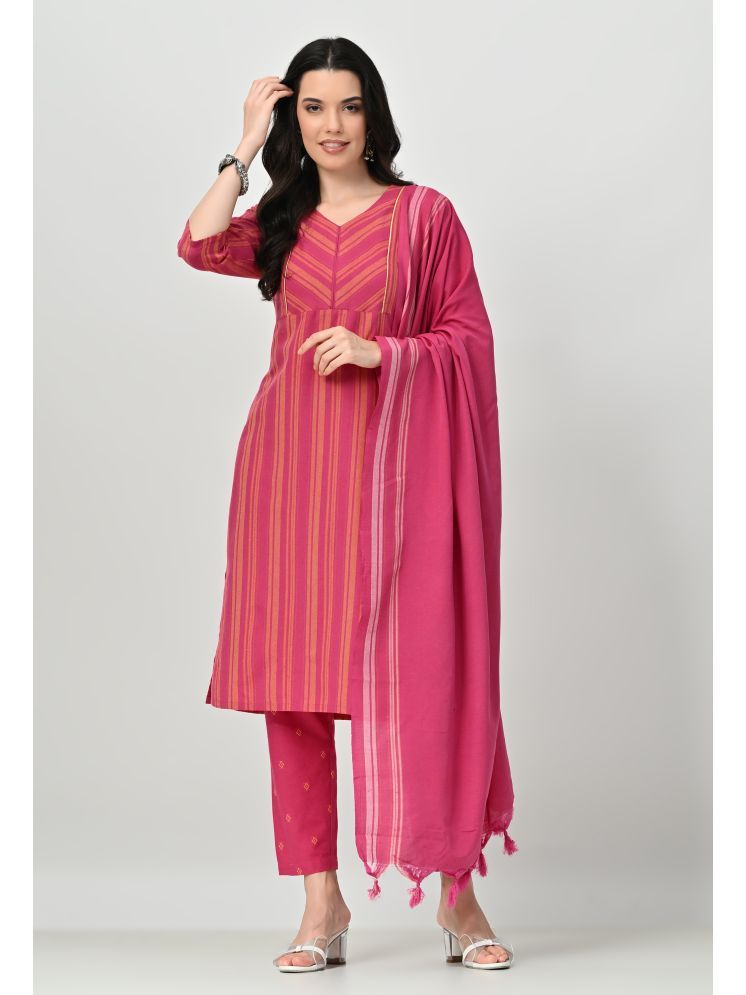     			AMBI Cotton Blend Printed Kurti With Palazzo Women's Stitched Salwar Suit - Pink ( Pack of 1 )