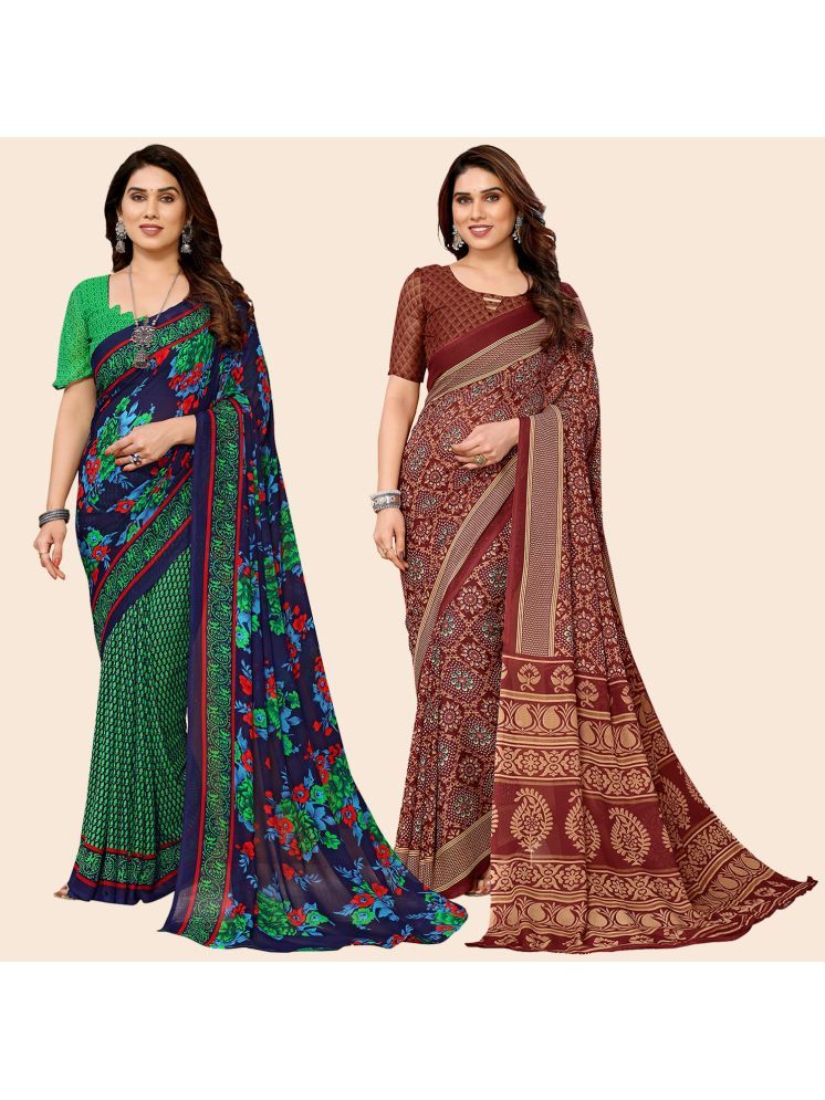     			ANAND SAREES Georgette Printed Saree With Blouse Piece - Multicolor ( Pack of 2 )