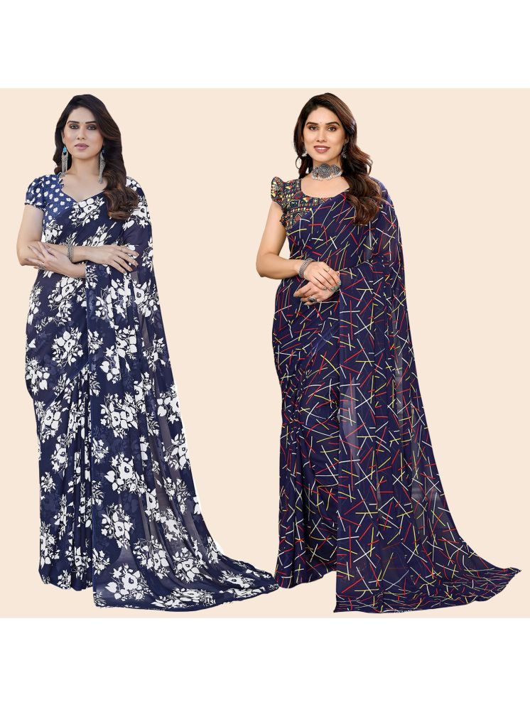     			ANAND SAREES Georgette Printed Saree With Blouse Piece - Multicolor ( Pack of 2 )