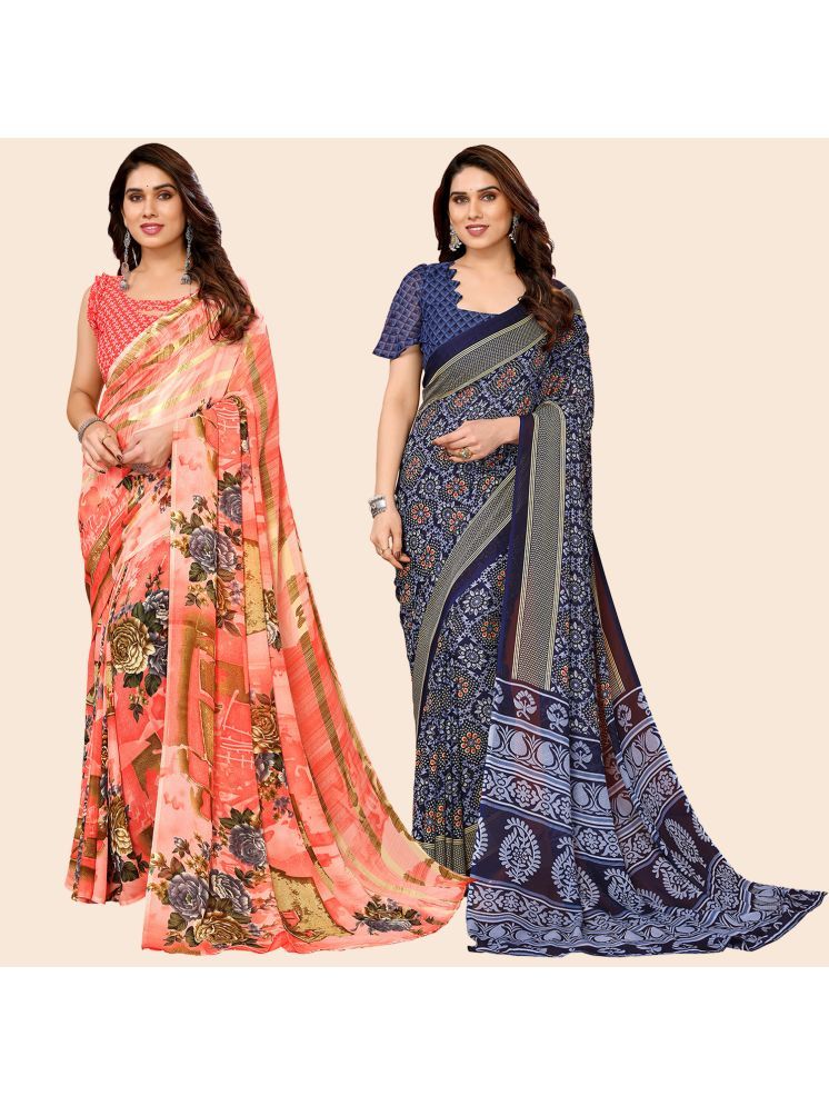     			ANAND SAREES Georgette Printed Saree With Blouse Piece - Multicolor ( Pack of 2 )