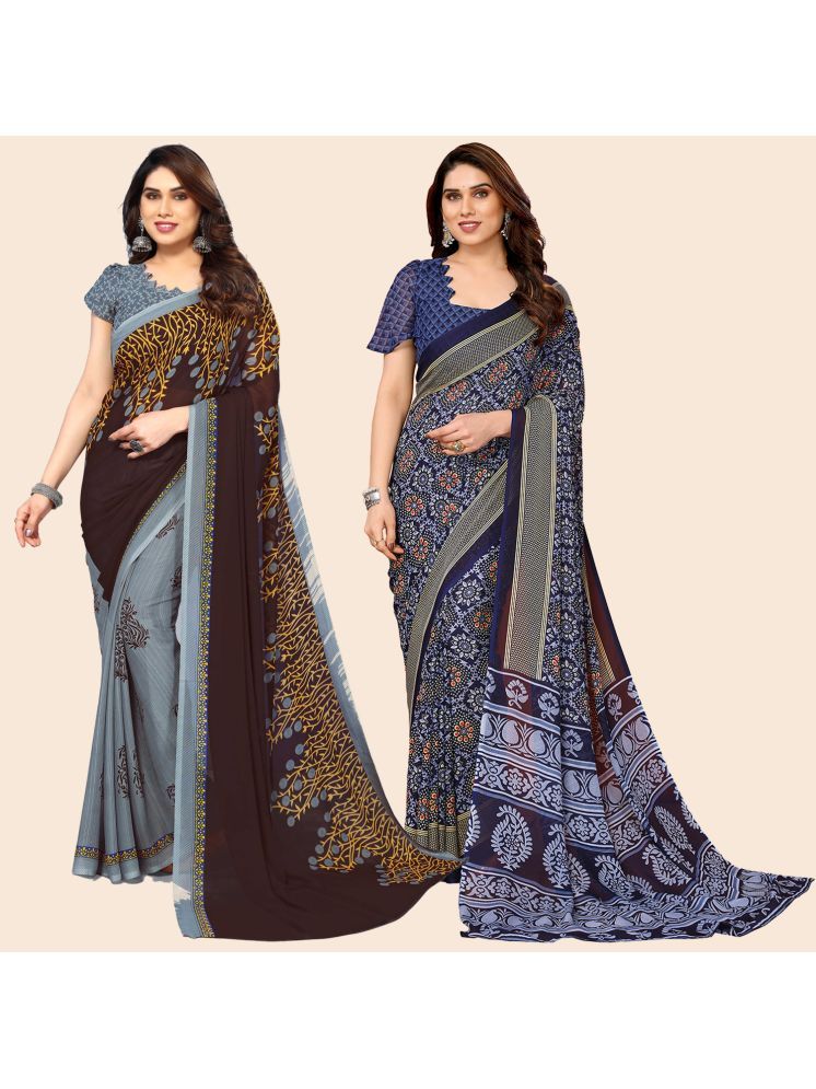     			ANAND SAREES Georgette Printed Saree With Blouse Piece - Multicolor ( Pack of 2 )