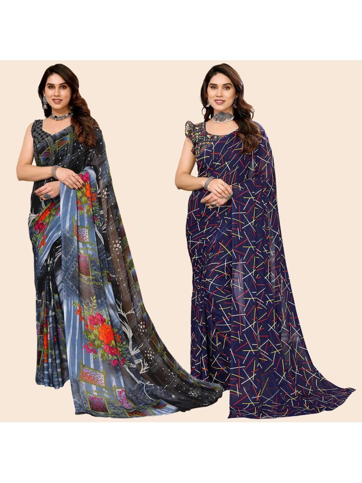     			ANAND SAREES Georgette Printed Saree With Blouse Piece - Multicolor ( Pack of 2 )