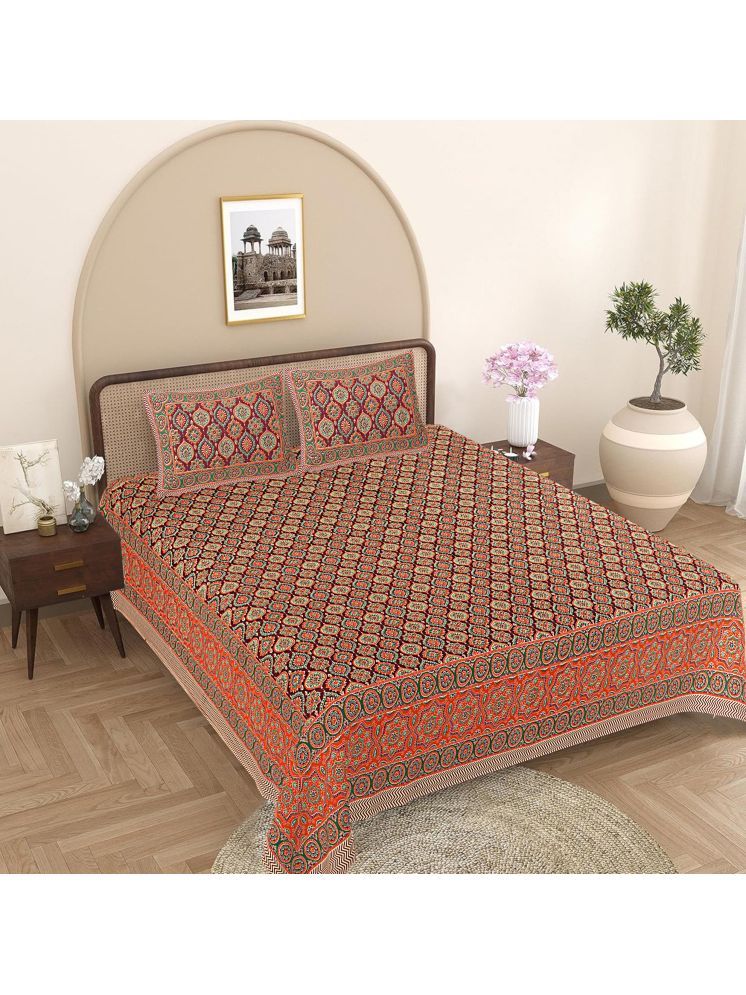     			FrionKandy Living Cotton Ethnic 1 Double King with 2 Pillow Covers - Orange