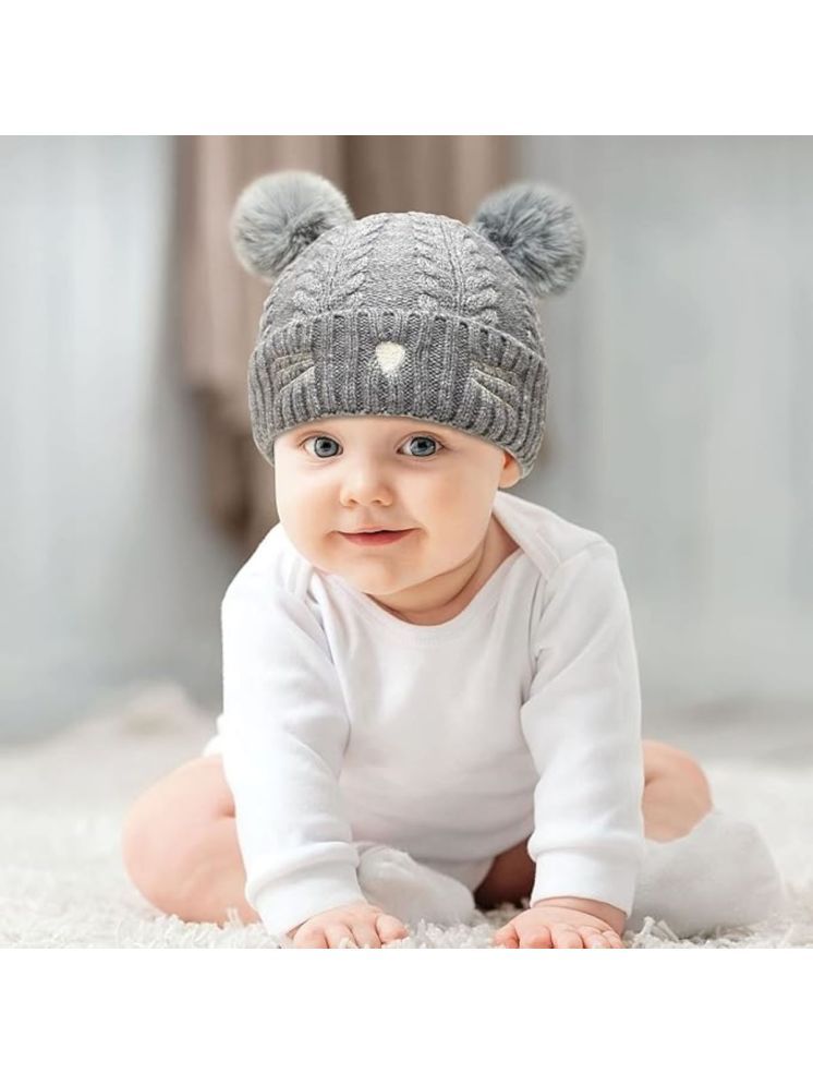     			INFISPACE Baby's Super Warm Winter Woolen Skull Beanie Cap with Fur Inside| Double Pompom Baby Hat (Age: 6 Months to 3 Years) GreyColor,Cap,Winter Cap,Cap for kids,Kids Cap,Winter Money Cap,Thandi ke cap