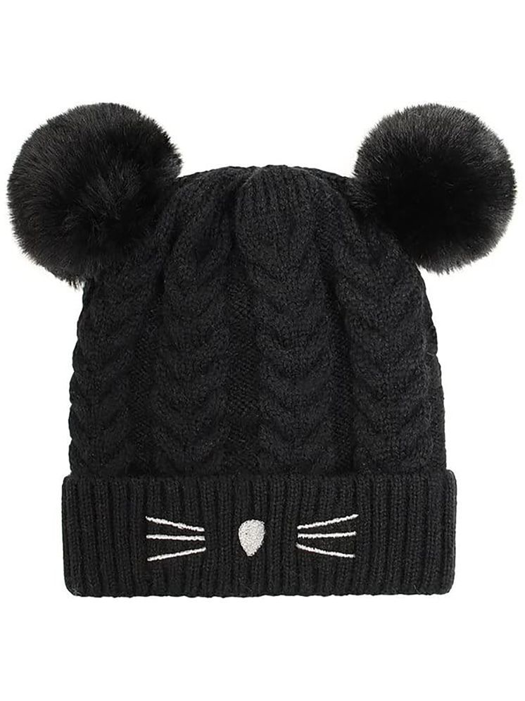     			INFISPACE Baby's Super Warm Winter Woolen Skull Beanie Cap with Fur Inside| Double Pompom Baby Hat (Age: 6 Months to 3 Years) BlackColor,Cap,Winter Cap,Cap for kids,Kids Cap,Winter Money Cap,Thandi ke cap