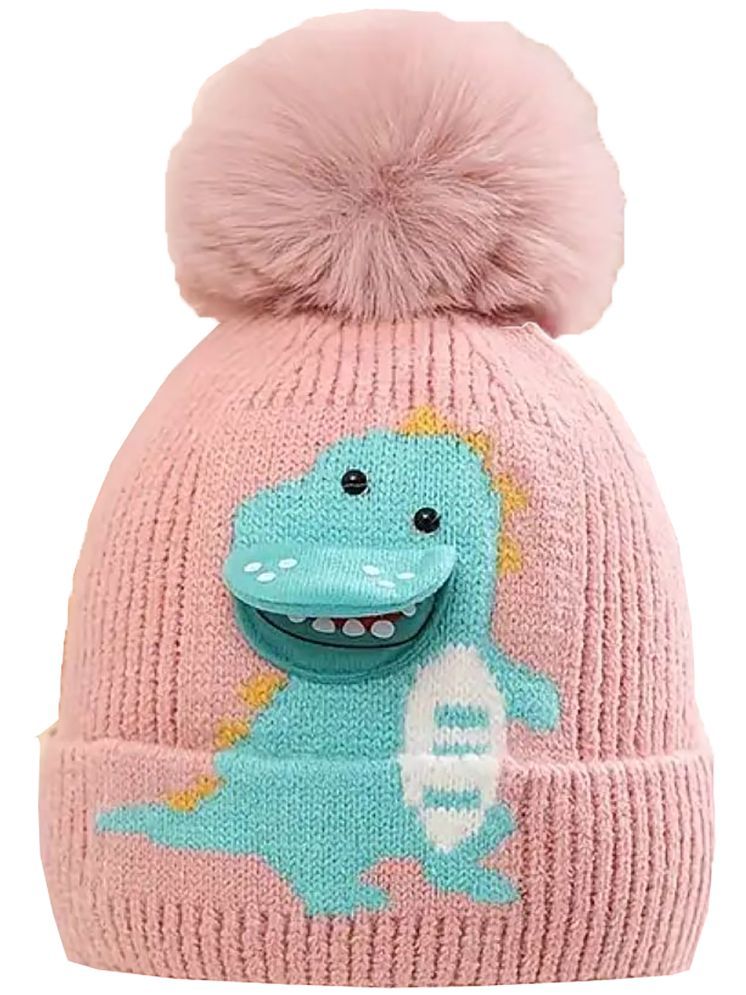     			INFISPACE Boy's & Girl's Super Warm Cartoon 3D Dinosaur Knitted Hat with Pompom (Size: 8 to 16 Year) PinkColor,Cap,Winter Cap,Cap for kids,Kids Cap,Winter Money Cap,Thandi ke cap