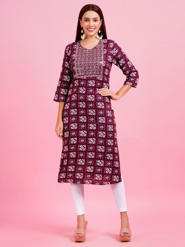     			JC4U Cotton Printed Straight Women's Kurti - Maroon ( Pack of 1 )