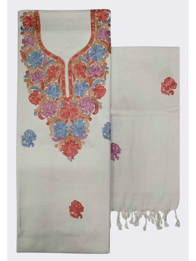     			KASHMIRI Unstitched Woollen Embroidered Dress Material - White ( Pack of 1 )