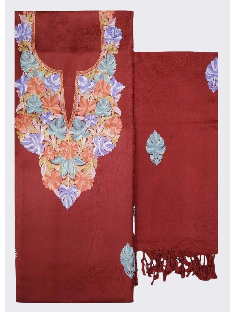     			KASHMIRI Unstitched Woollen Embroidered Dress Material - Maroon ( Pack of 1 )