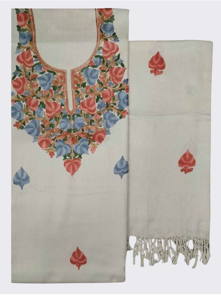     			KASHMIRI Unstitched Woollen Embroidered Dress Material - White ( Pack of 1 )