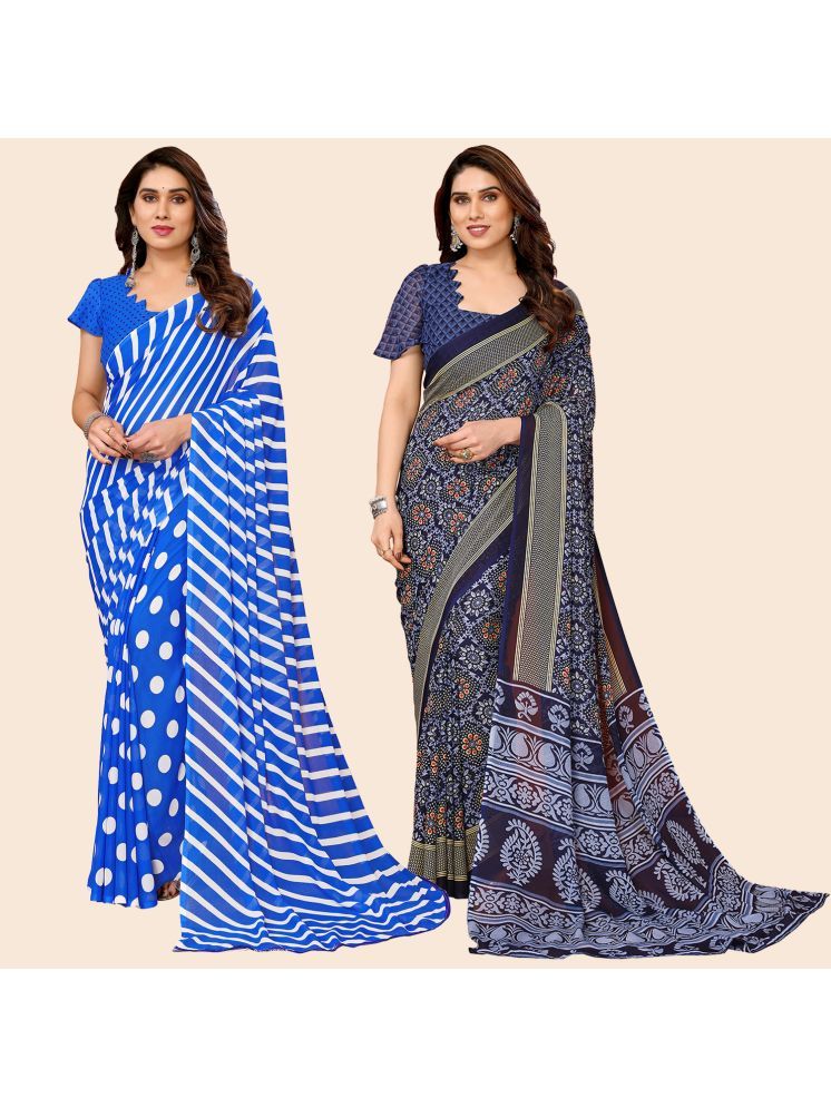     			Kashvi Sarees Georgette Printed Saree With Blouse Piece - Multicolor ( Pack of 2 )