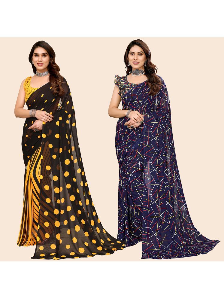     			Kashvi Sarees Georgette Printed Saree With Blouse Piece - Multicolor ( Pack of 2 )