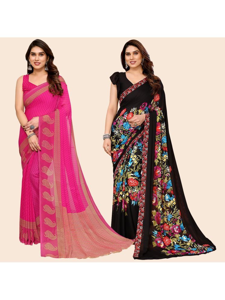     			Kashvi Sarees Georgette Printed Saree With Blouse Piece - Multicolor ( Pack of 2 )