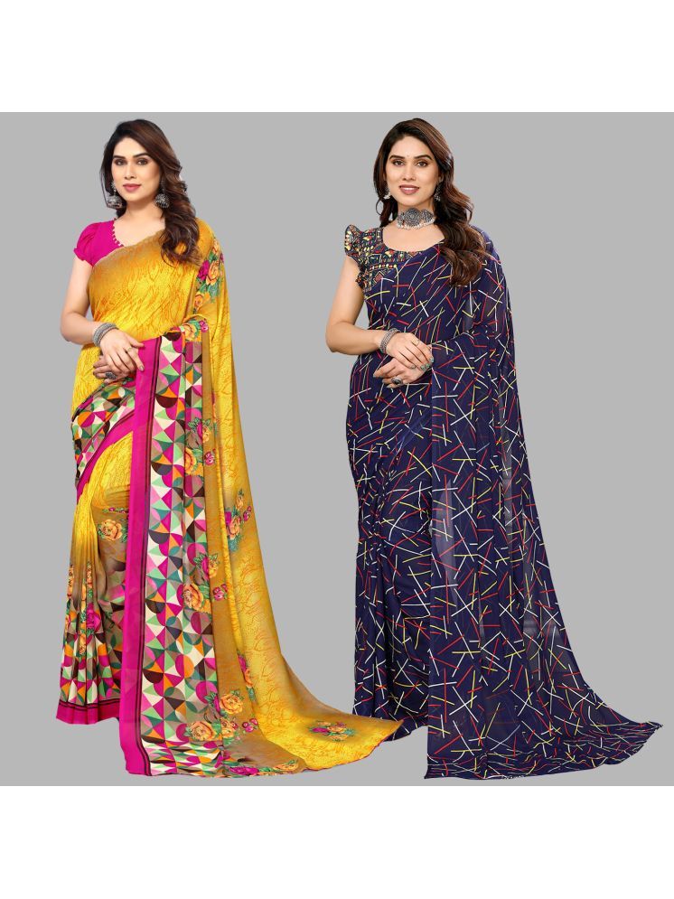     			Kashvi Sarees Georgette Printed Saree With Blouse Piece - Multicolor ( Pack of 2 )