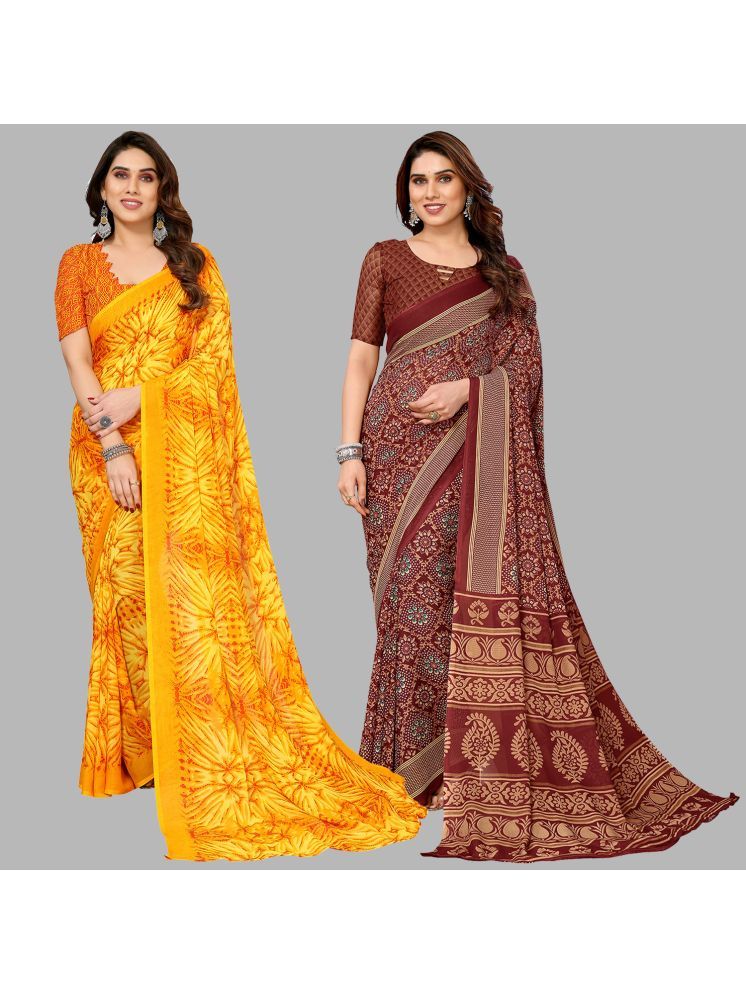     			Kashvi Sarees Georgette Printed Saree With Blouse Piece - Multicolor ( Pack of 2 )