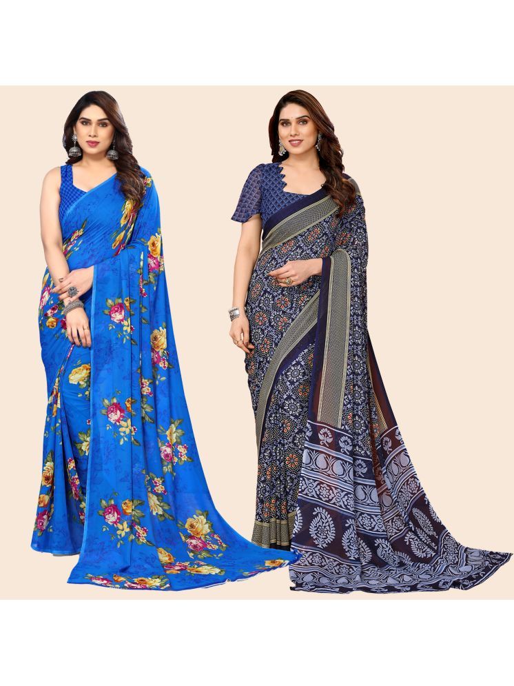     			Kashvi Sarees Georgette Printed Saree With Blouse Piece - Multicolor ( Pack of 2 )