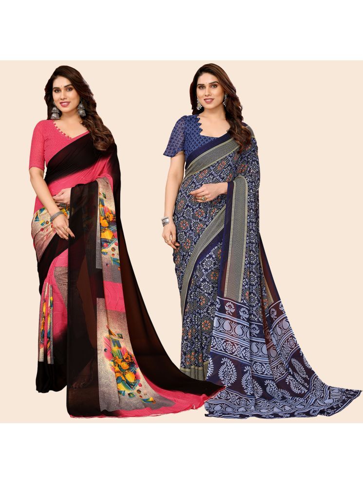     			Kashvi Sarees Georgette Printed Saree With Blouse Piece - Multicolor ( Pack of 2 )