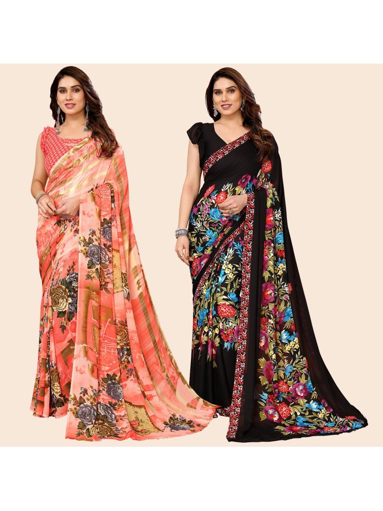     			Kashvi Sarees Georgette Printed Saree With Blouse Piece - Multicolor ( Pack of 2 )